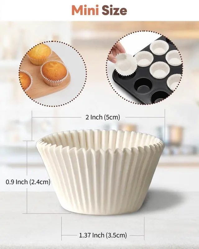 Alt view image 4 of 7 - 400pcs White Cupcake Liners for Baking, Mini Muffin Liners | Greaseproof Muffin Liners,Non-Stick, Food Grade Cupcake Wrapper for for Party, Wedding, Birthday, Christmas, Valentines