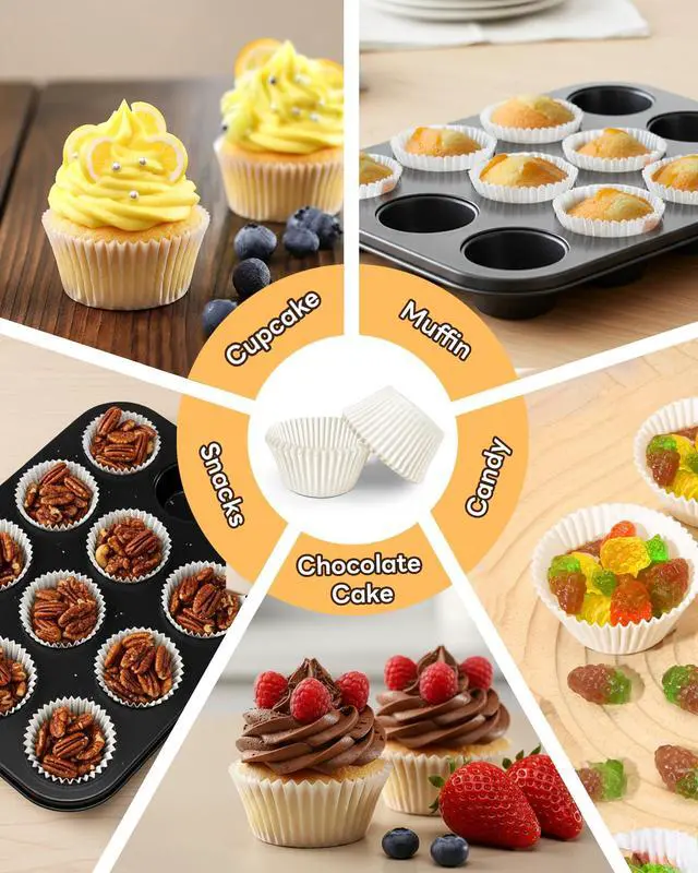 Alt view image 6 of 7 - 400pcs White Cupcake Liners for Baking, Mini Muffin Liners | Greaseproof Muffin Liners,Non-Stick, Food Grade Cupcake Wrapper for for Party, Wedding, Birthday, Christmas, Valentines
