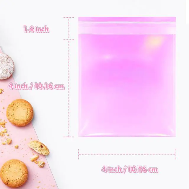 Alt view image 2 of 6 - 4x4 Inch Cookie Bags with Seals, Iridescent Self Adhesive Sealing Cellophane Brownie Wrappers Bags, Holographic Individual Treat Plastic Bags for Gift, Baking, Snack Packaging (100 Pcs)