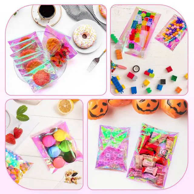 Alt view image 6 of 6 - 4x4 Inch Cookie Bags with Seals, Iridescent Self Adhesive Sealing Cellophane Brownie Wrappers Bags, Holographic Individual Treat Plastic Bags for Gift, Baking, Snack Packaging (100 Pcs)