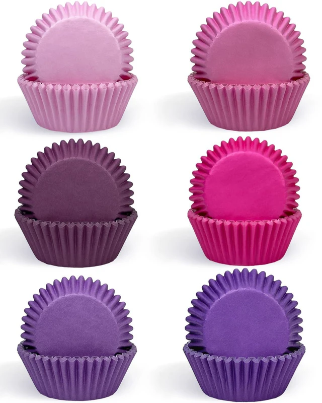 Alt view image 2 of 6 - 300 Counts Cupcake Liners Cupcake Cups Food Grade 6 Solid Pink Purple Colors Cupcake Papers Muffin Baking Cups Cupcake Wrappers (Standard Size)