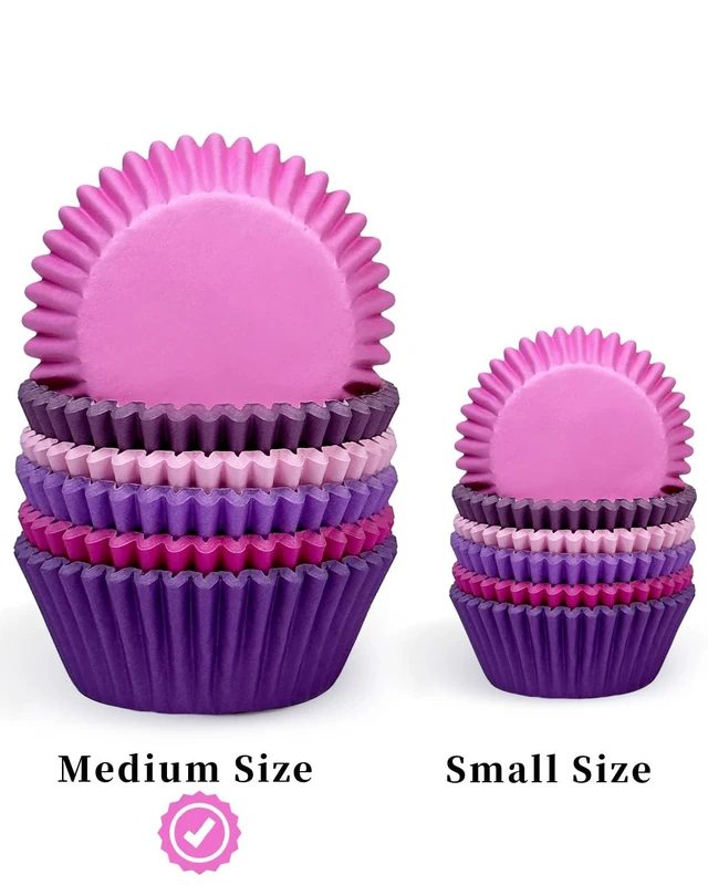 Alt view image 4 of 6 - 300 Counts Cupcake Liners Cupcake Cups Food Grade 6 Solid Pink Purple Colors Cupcake Papers Muffin Baking Cups Cupcake Wrappers (Standard Size)