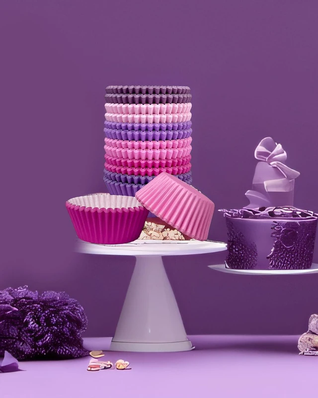 Alt view image 6 of 6 - 300 Counts Cupcake Liners Cupcake Cups Food Grade 6 Solid Pink Purple Colors Cupcake Papers Muffin Baking Cups Cupcake Wrappers (Standard Size)
