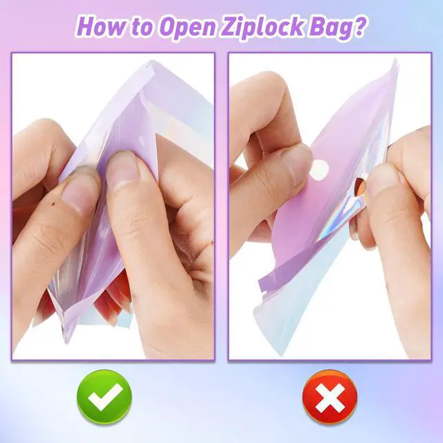 Alt view image 6 of 7 - 100 Pack Gradient Holographic Bags,2.7×3.9In Mylar Resealable Bags with Zipper,Clear Window Packaging Pouch,Smell Proof Foil Bag for Food Storage,Sample Jewelry Baggies(Purple Blue)