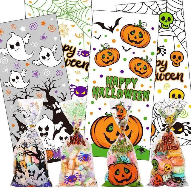 Alt view image 3 of 7 - 200 Pcs Halloween Cellophane Candy Treat Bags with Twist Ties for Halloween Trick or Treat Party Favors