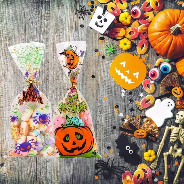 Alt view image 4 of 7 - 200 Pcs Halloween Cellophane Candy Treat Bags with Twist Ties for Halloween Trick or Treat Party Favors