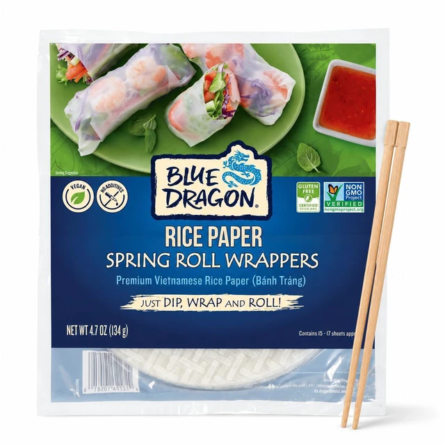Main image of Rice Paper Spring Roll Wrappers & Chopsticks- 4.7oz (Pack of 1) - Vietnamese Rice Paper Sheets - No Added Colors, Flavors Or Preservatives - Vegan, Gluten Free, Non-GMO - With Chopsticks