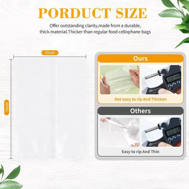 Alt view image 2 of 7 - 100 Pcs 5x7 Transparent Heat Seal Bags for Cookies,Clear Cookie Bags with Seal,Small Treat Bag for Baked Goods, Brownie Packaging