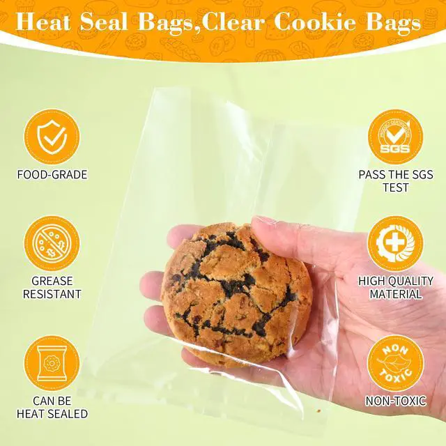 Alt view image 4 of 7 - 100 Pcs 5x7 Transparent Heat Seal Bags for Cookies,Clear Cookie Bags with Seal,Small Treat Bag for Baked Goods, Brownie Packaging