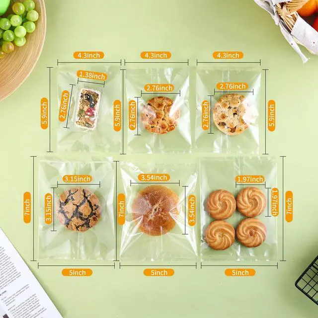Alt view image 6 of 7 - 100 Pcs 5x7 Transparent Heat Seal Bags for Cookies,Clear Cookie Bags with Seal,Small Treat Bag for Baked Goods, Brownie Packaging