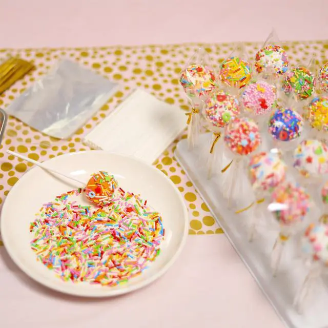 Alt view image 3 of 7 - Cake Pop Stand Kit, 24 Holes Lollipop Display Holder with 100 Pcs Cake Pop Sticks, 100 Pcs Wrappers Bags, 100 Pcs Gold Twist Ties (White)