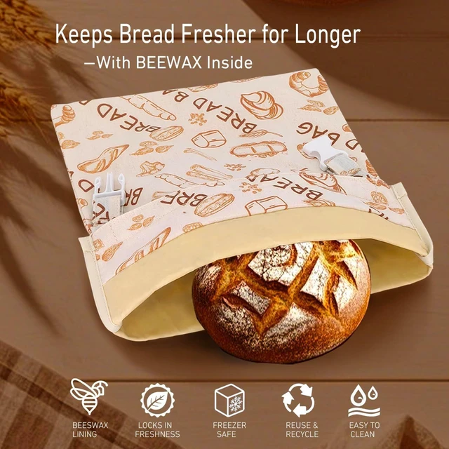 Alt view image 2 of 6 - Reusable Beeswax Food Wraps Bread Bags for Homemade Bread Loaf, Food Storage Containers, Organic Cotton XL Sourdough Beeswax Bread Bag Supplies Sandwich Wrapper, Sustainable, Fresh Keeping