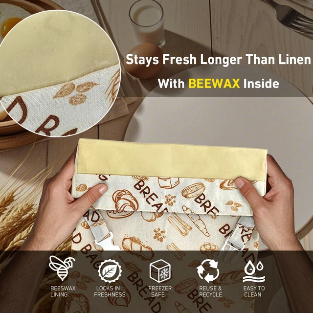 Alt view image 3 of 6 - Reusable Beeswax Food Wraps Bread Bags for Homemade Bread Loaf, Food Storage Containers, Organic Cotton XL Sourdough Beeswax Bread Bag Supplies Sandwich Wrapper, Sustainable, Fresh Keeping