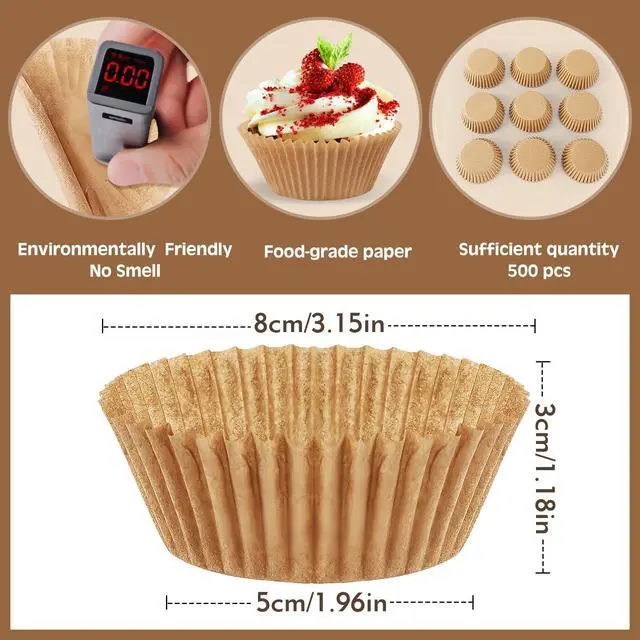 Alt view image 2 of 7 - 500pcs Standard Natural cupcake liners for baking,food grade cupcake wrappers,non-stick, greaseproof parchment muffin liners,by Bake Choice (500PCS Brown)