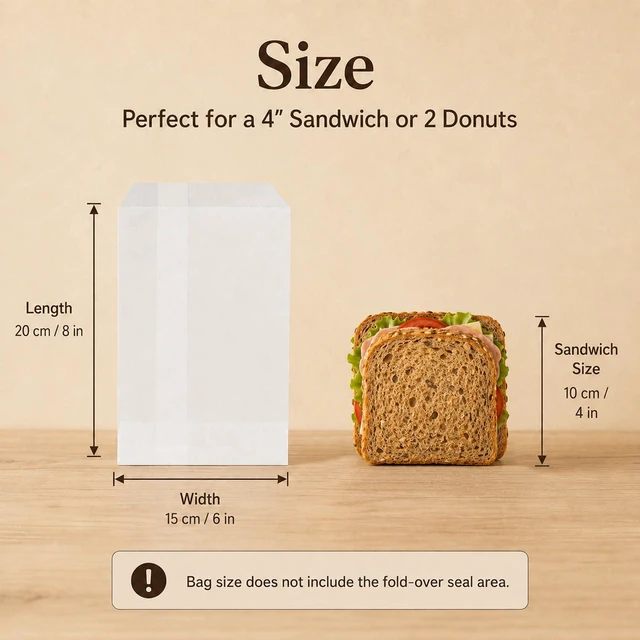 Alt view image 2 of 7 - 100 Wax Paper Sandwich Bags - 6"x8" White Paper Lunch Bags for Food | Glassine Bags for Food Take Out, Packaging for Bread, Toaster, Bagel, Pastry, Treat, Snack & Cookies, Soaps & Card Envelopes