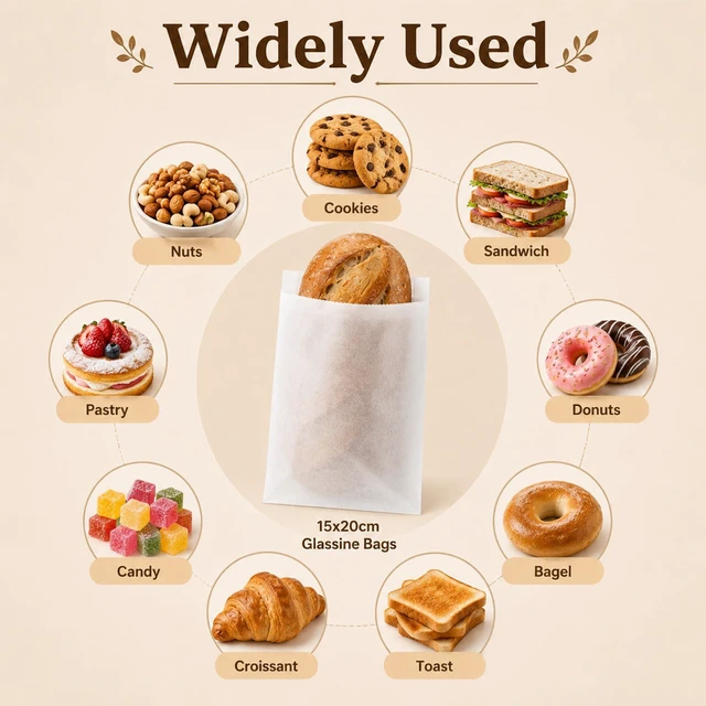 Alt view image 7 of 7 - 100 Wax Paper Sandwich Bags - 6"x8" White Paper Lunch Bags for Food | Glassine Bags for Food Take Out, Packaging for Bread, Toaster, Bagel, Pastry, Treat, Snack & Cookies, Soaps & Card Envelopes