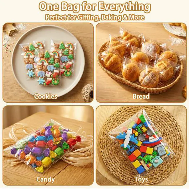 Alt view image 7 of 7 - Cookie Bags with Seal, 400 Pcs (4x6 Inches) Self Sealing Cellophane Bag | Clear individual treat packaging, for baked goods, snacks, candy, party favors and gifts