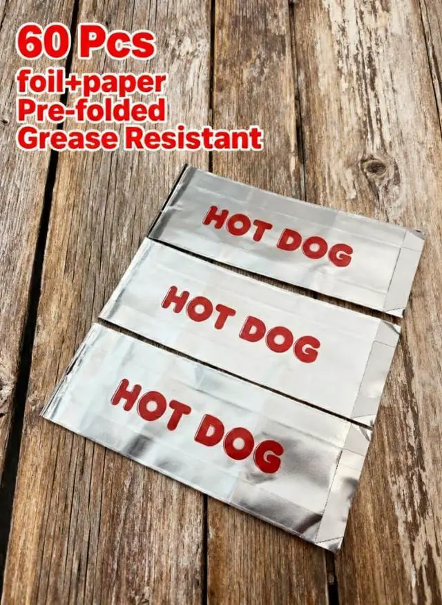 Alt view image 4 of 6 - 60 Pack Foil Hot Dog Wrappers Grease-Resistant Sleeves for Parties, Food Trucks, BBQs, and Takeout Keep Hot Dogs Warm & Fresh