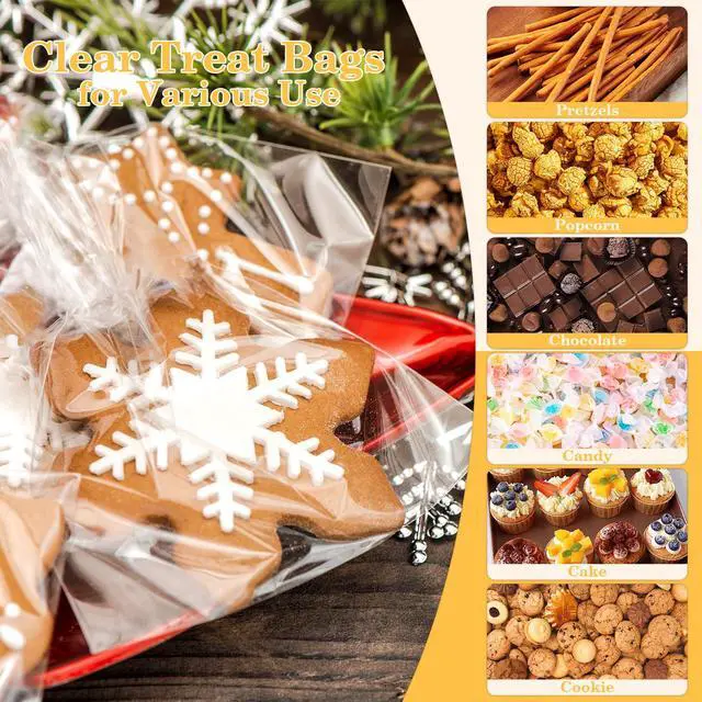 Alt view image 5 of 7 - 100 PCS Cellophane Treat Bags, 4x6 In Clear Cellophane Gift Bags with Twist Ties Plastic Goodie Bag for Party Favor Cookie Candy Popcorn Bakery Chocolate Gift Wrapping