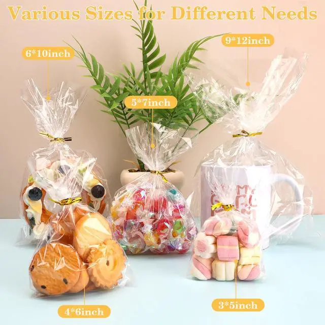 Alt view image 4 of 7 - 100 PCS Cellophane Treat Bags, 4x6 In Clear Cellophane Gift Bags with Twist Ties Plastic Goodie Bag for Party Favor Cookie Candy Popcorn Bakery Chocolate Gift Wrapping