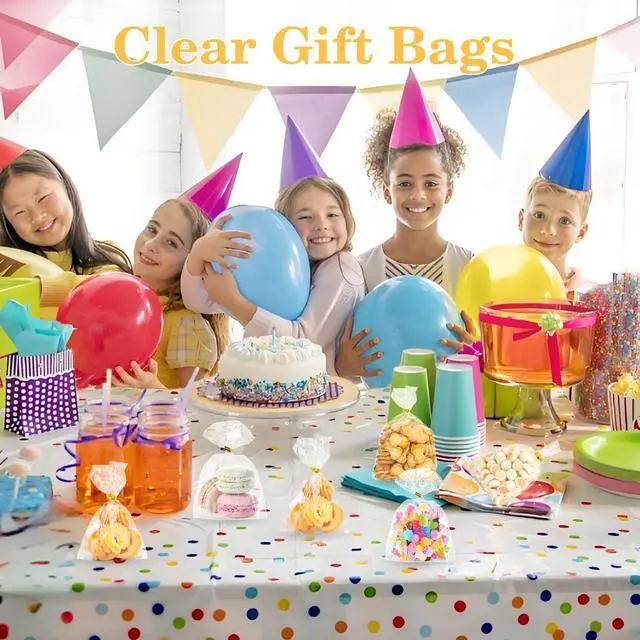 Alt view image 6 of 7 - 100 PCS Cellophane Treat Bags, 4x6 In Clear Cellophane Gift Bags with Twist Ties Plastic Goodie Bag for Party Favor Cookie Candy Popcorn Bakery Chocolate Gift Wrapping