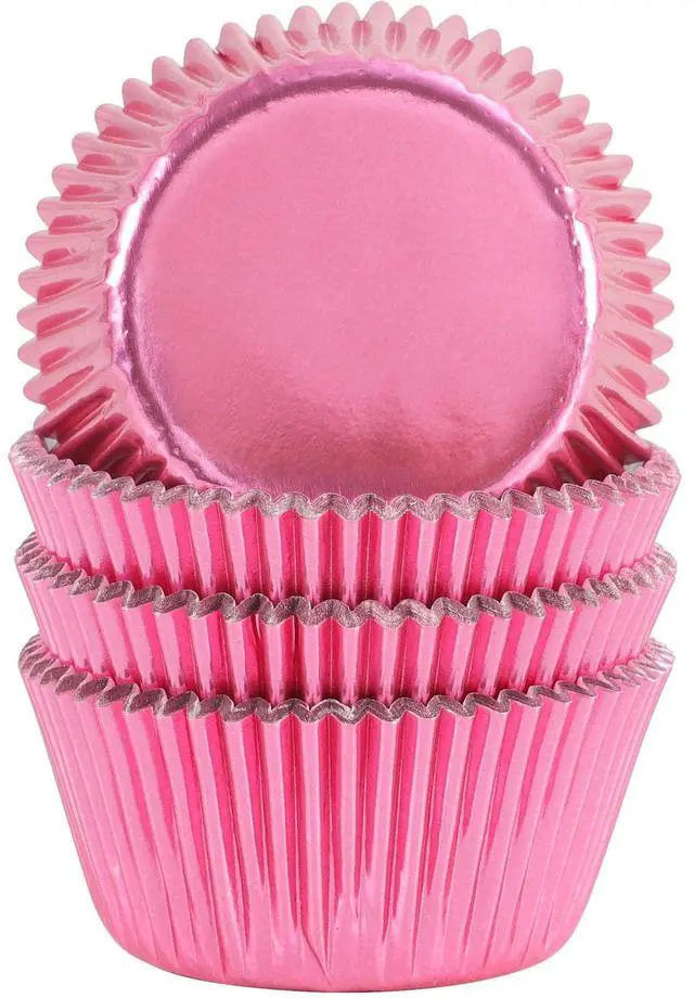 Main image of Standard Pink Foil Cupcake Liners Wrappers Baking Cups 100-Count | Heavy-Duty Pink Muffin Liners With Style, Metallic Foil Baking Cups Sturdy Enough, Vibrant Colors and Won't Fade When Baked