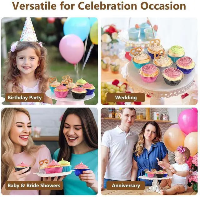 Alt view image 7 of 7 - Standard Pink Foil Cupcake Liners Wrappers Baking Cups 100-Count | Heavy-Duty Pink Muffin Liners With Style, Metallic Foil Baking Cups Sturdy Enough, Vibrant Colors and Won't Fade When Baked