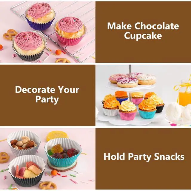 Alt view image 5 of 7 - Standard Pink Foil Cupcake Liners Wrappers Baking Cups 100-Count | Heavy-Duty Pink Muffin Liners With Style, Metallic Foil Baking Cups Sturdy Enough, Vibrant Colors and Won't Fade When Baked