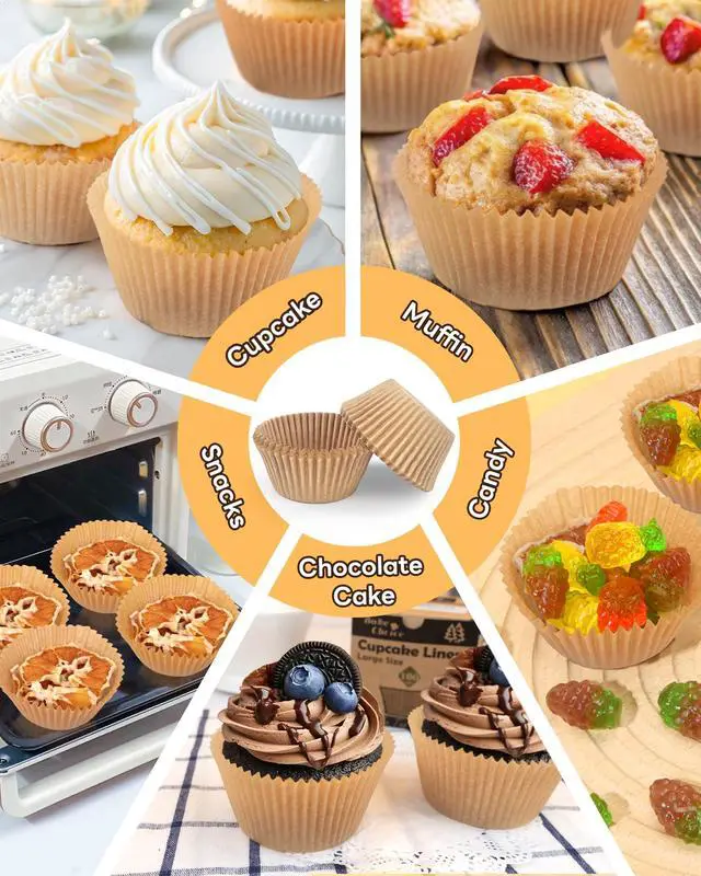Alt view image 7 of 7 - 100pcs Jumbo Cupcake Liners for Baking, Natural Muffin Liners | Unbleached, Non-Stick, Greaseproof Parchment Paper, Cupcake Wrapper for Party, Wedding, Birthday, Christmas