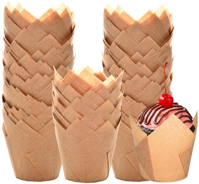 Main image of Natural Tulip Cupcake Liners for Baking 200 Cups, Unbleached Parchment paper Muffin Liners, Upgraded Standard Cupcake Wrappers, Greaseproof Cup Cake Liner, Easy to Use in Party, Birthday, Christmas
