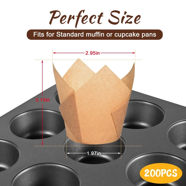 Alt view image 2 of 7 - Natural Tulip Cupcake Liners for Baking 200 Cups, Unbleached Parchment paper Muffin Liners, Upgraded Standard Cupcake Wrappers, Greaseproof Cup Cake Liner, Easy to Use in Party, Birthday, Christmas
