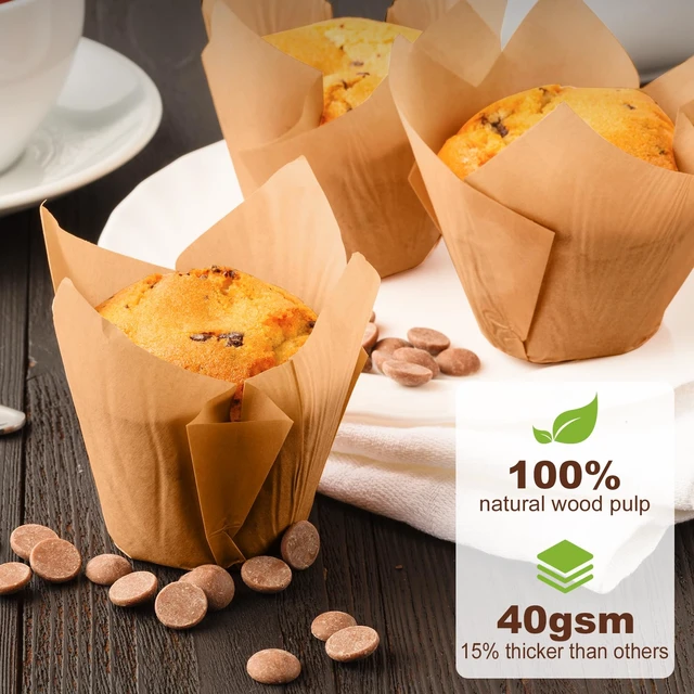 Alt view image 4 of 7 - Natural Tulip Cupcake Liners for Baking 200 Cups, Unbleached Parchment paper Muffin Liners, Upgraded Standard Cupcake Wrappers, Greaseproof Cup Cake Liner, Easy to Use in Party, Birthday, Christmas