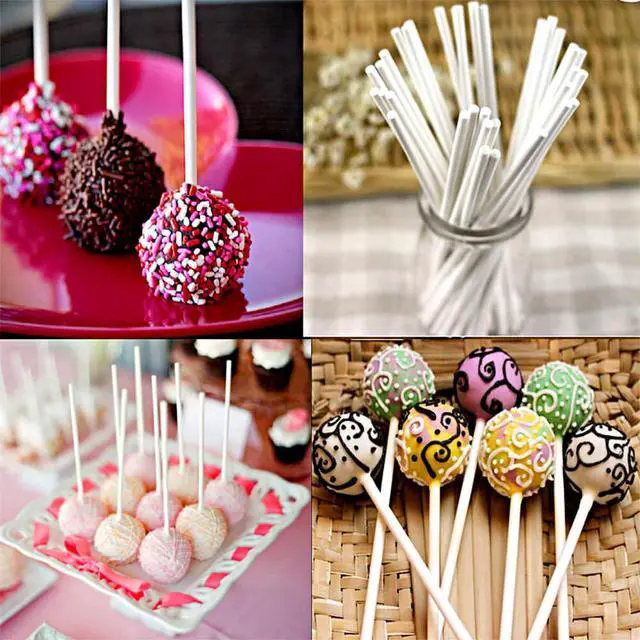 Alt view image 4 of 6 - 300 PCS Cake Pop Sticks and Wrappers Kit, Including 100ct 6-inch Paper Lollipop Sticks, 100ct Clear Candy Treat Bags Parcel, 100ct Gold Twist Ties for Cakepop, Lollipop, Hard Candy, Suckers, Chocolate
