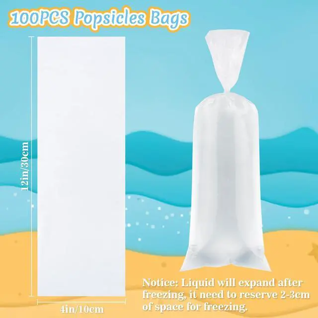 Alt view image 2 of 7 - 100 Ice Candy Plastic Bags - 4x12 Disposable Bolis Ice Pop Bags | Bolsas para bolis de hielo mexicanos, Bolsas para helados caseros, Popsicle Mold Bags for Ice Cream Smoothie, Beach Essential