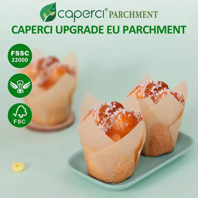Alt view image 2 of 7 - 150pcs Tulip Cupcake Liners Parchment Paper Muffin Cups for Baking | Unbleached, Excellent Greaseproof & Non-Stick Natural EU Parchment Paper Cupcake Wrappers Perfect for Muffins & Cupcakes