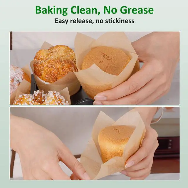 Alt view image 7 of 7 - 150pcs Tulip Cupcake Liners Parchment Paper Muffin Cups for Baking | Unbleached, Excellent Greaseproof & Non-Stick Natural EU Parchment Paper Cupcake Wrappers Perfect for Muffins & Cupcakes