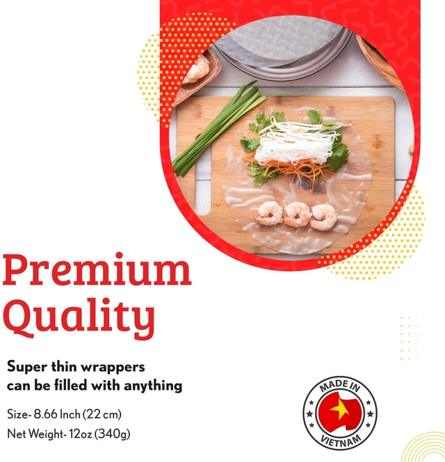 Alt view image 2 of 7 - Fresh Spring Roll Rice Paper Wrappers 30 Sheets | Non-GMO, Gluten-Free, Low Carb, Natural Ingredients | Vietnamese Summer Veggie Wraps