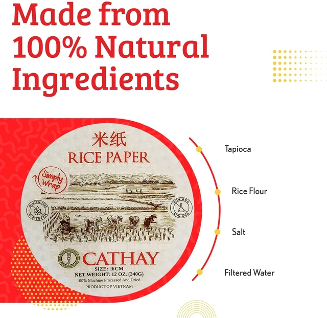 Alt view image 3 of 7 - Fresh Spring Roll Rice Paper Wrappers 30 Sheets | Non-GMO, Gluten-Free, Low Carb, Natural Ingredients | Vietnamese Summer Veggie Wraps