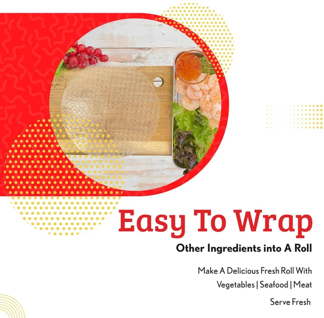 Alt view image 5 of 7 - Fresh Spring Roll Rice Paper Wrappers 30 Sheets | Non-GMO, Gluten-Free, Low Carb, Natural Ingredients | Vietnamese Summer Veggie Wraps