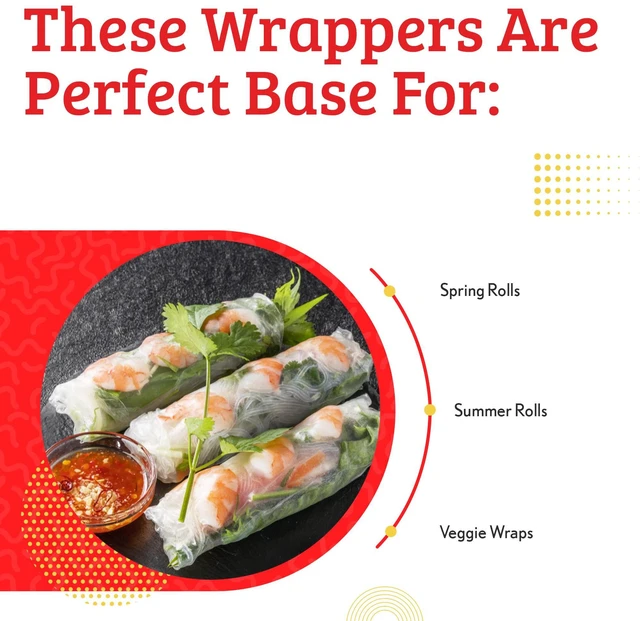 Alt view image 7 of 7 - Fresh Spring Roll Rice Paper Wrappers 30 Sheets | Non-GMO, Gluten-Free, Low Carb, Natural Ingredients | Vietnamese Summer Veggie Wraps