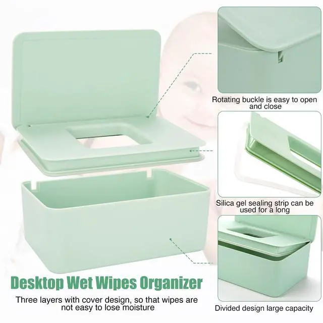 Alt view image 5 of 7 - Baby Wipes Dispenser, Wipe Holder for Baby & Adult,Keeps Wet Tissue Fresh, Non-Slip Wipes Case, Flushable Wipe Container with Sealing Design Lid