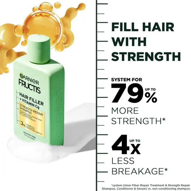 Alt view image 3 of 7 - Fructis Hair Filler Strength Repair Shampoo with Vitamin Cg, Sulfate Free Shampoo for Weak, Damaged Hair, 10.1 Fl Oz, 1 Count