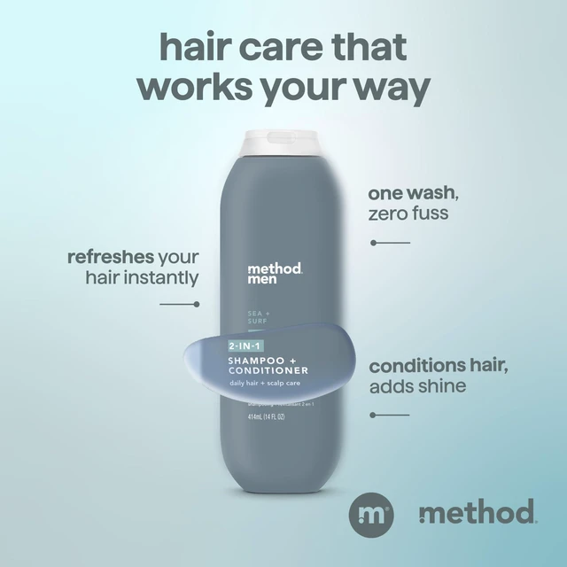 Alt view image 4 of 7 - men 2-in-1 Shampoo and Conditioner, Sea + Surf, 14 fl oz | Cleans and Conditions with Argan and Jojoba Oil - Made without Parabens