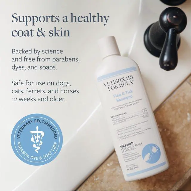 Alt view image 3 of 7 - Flea and Tick Shampoo for Dogs and Cats, 16 oz | Pyrethrum formula kills on contact while cleansing and exfoliating the coat
