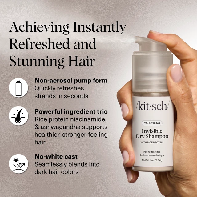 Alt view image 2 of 7 - Volumizing Rice Protein Dry Shampoo Powder Pump - Invisible 1oz | Absorbs Oil, Non-Greasy, Light-to-Medium Hair Colors Travel Size Dry Hair Shampoo for Women & Men, No White Cast
