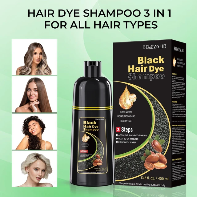 Alt view image 6 of 7 - Black Hair Dye Shampoo for Woman & Man, Hair Color Shampoo 3 in 1 | Gray Hair Coverage, Mild Formula, Lasts Long (13.5 oz)