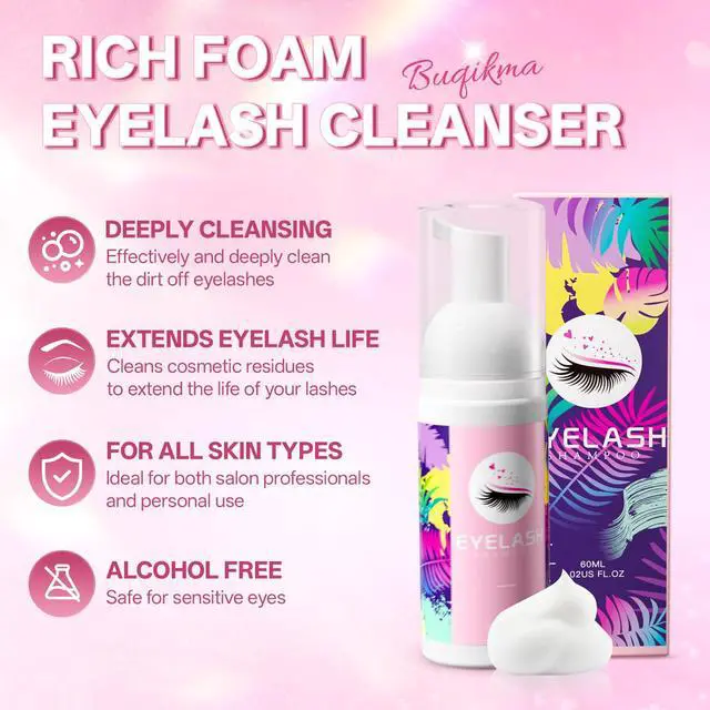 Alt view image 2 of 7 - Lash Shampoo Eyelash Shampoo for Lash Extensions, 2.02 Fl Oz/60mL | Lash Shampoo Kit with Lash Wash Brush, Gentle Eyelash Cleaning Kit Extension Cleanser for Salon Pro & Home Daily Eyelash Care