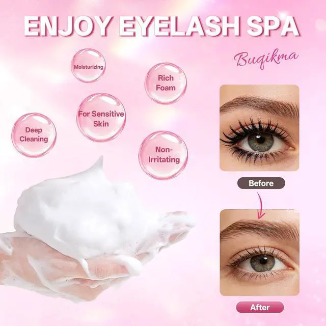 Alt view image 3 of 7 - Lash Shampoo Eyelash Shampoo for Lash Extensions, 2.02 Fl Oz/60mL | Lash Shampoo Kit with Lash Wash Brush, Gentle Eyelash Cleaning Kit Extension Cleanser for Salon Pro & Home Daily Eyelash Care