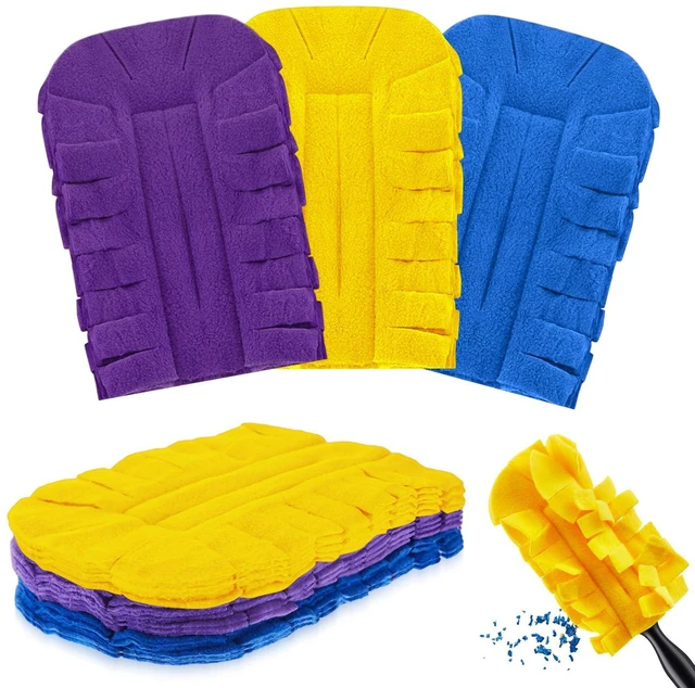 Main image of 3 Pcs Reusable Duster Refills Washable Pads, Yellow, Blue, Purple | Soft Dust Pickup, Dry or Damp Use, Sleeve Style Fit, Multi Surface Reach for Blind, Fan, Pet, Furniture, Vehicle Interiors