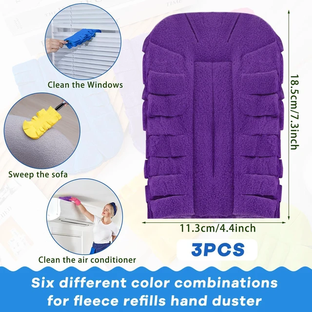 Alt view image 2 of 6 - 3 Pcs Reusable Duster Refills Washable Pads, Yellow, Blue, Purple | Soft Dust Pickup, Dry or Damp Use, Sleeve Style Fit, Multi Surface Reach for Blind, Fan, Pet, Furniture, Vehicle Interiors